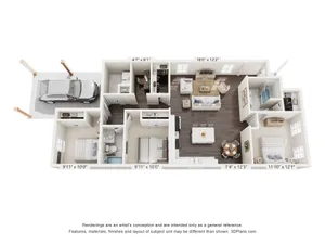 Three Bed / Two Bath - 1255 sq ft