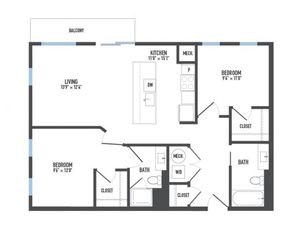 Floor Plan 17 | 1 Bedroom Apartments Pittsburgh Pa | Arsenal 201