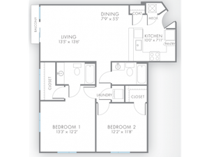 2 Bedroom Floor Plan | Apartment Rental Indianapolis | Artistry