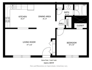 1 bed 660 sqft