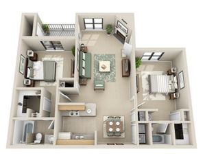 2 bedroom, 2 bath floor plan layout at The Meadows Apartments in Memphis, TN
