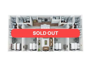 Contemporary 3-bedroom floor plan with open living area and modern kitchen. Sold Out!