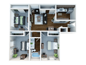 Cozy 3 bed, 1 bath apartment with double bathroom sinks.