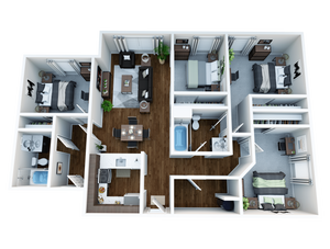 4 Bed, 2 bath apartment floorplan