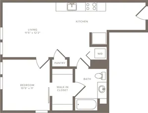660 square foot one bedroom one bath floorplan image