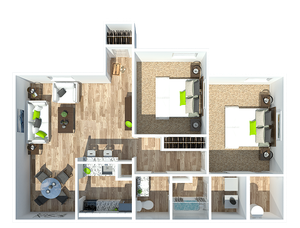 2 Bedroom 1 Bathroom Layout