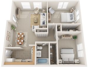 Deluxe Two Bedrooms | One Bathroom | 915 sqft | Fully Equipped Galley Kitchen | Hot Water Included | Heat Included in Selected Units | Balconies in Selected Units
