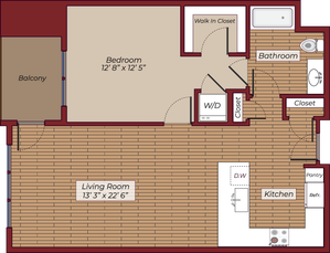 One Bedroom Floorplan | The James Apartments | Haverhill MA Apartments