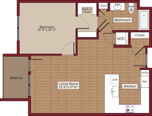 One Bedroom Floorplan | The James Apartments | Haverhill MA Apartments