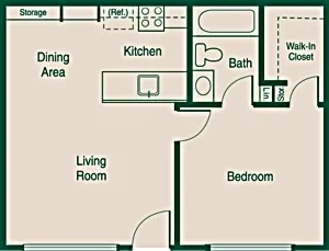 One-Bedroom, One-Bathroom - 2D Floor Plan