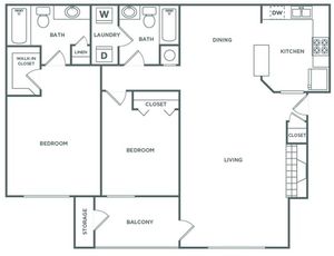 Two Bedroom Two Bath (1,261 SF)