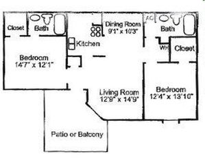 2 bedroom, 2 bath split floor plan at Trails at Northpointe in Jackson, MS