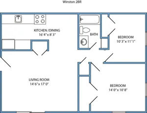 Plan 3 - 2 bed, 1 bath with balcony