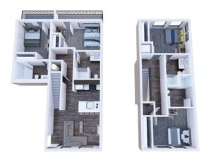 Republic on Main two-level floor plan showcasing 4 spacious bedrooms, an elegant open-concept kitchen, stylish living area, and ample natural light in Moscow, ID