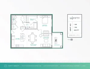 Contemporary 1-bedroom apartment floor plan featuring a spacious living room, modern kitchen, inviting dining area, and a luxurious walk-in closet in NeoCity.