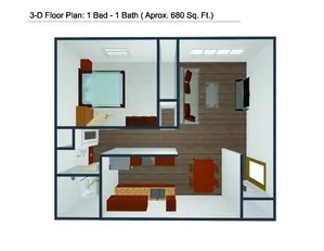 The Hawthorne – 1 BA/1BA Floor Plan