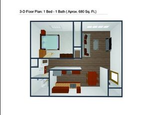 The Hawthorne – 1 BA/1BA Floor Plan