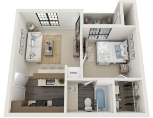 One Bedroom | 480 sqft | Patio/Balcony