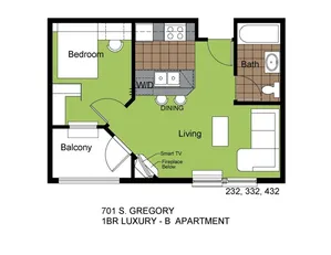 701 Gregory 1 Bed Luxury B Floorplan