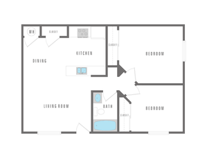 2 Bedroom 1 Bath 672 sqft