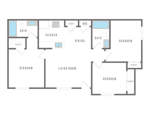 3 Bedroom 2 Bath 798 sqft