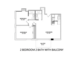 2 bed 2 bath w/balcony