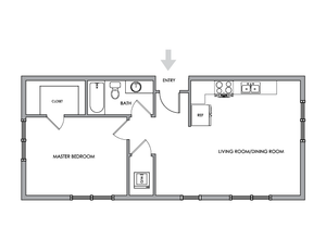 2D Floor Plan Rendering - One-Bedroom, One-Bathroom | Option 2