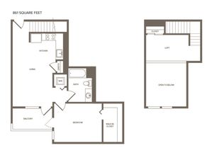 835 square foot one bedroom one bath floorplan image