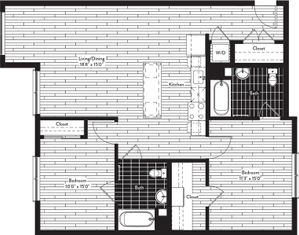 1081 square foot two bedroom two bath floor plan image
