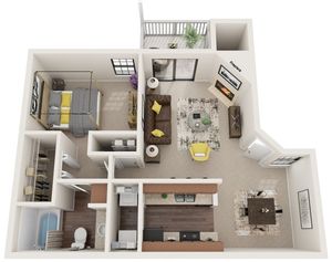 One Bedroom | 690 sqft | Patio/Balcony | Full-Size Washer/Dryer Connections | Fireplace in Selected Units