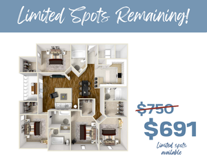 Spacious floor plan featuring 3 bedrooms, modern kitchen, open living area, and 2 bathrooms with limited spots remaining at an attractive price.