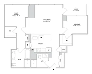 Two Bedroom B-02 - 1073 Sq. Ft. - L43-44