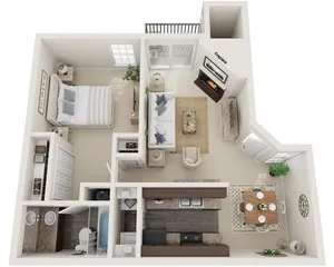 One Bedroom | 720 sqft | Balcony | Fireplace, | Vaulted Ceilings | Full-Sized Washer/Dryer Connections