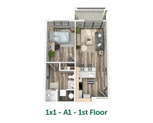 Chase Courtyard A1 one-bedroom 1st floor apartment floor plan layout