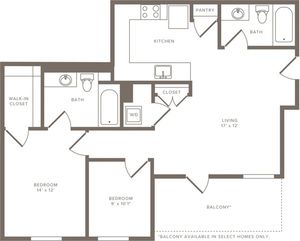 882 square foot one bedroom one bath with den apartment floor plan in Berkeley, CA