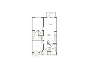 912 square foot two bedroom two bath apartment floorplan image