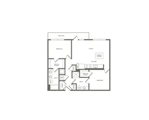 1073 square foot two bedroom two bath apartment floorplan image