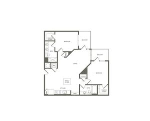 1121 square foot two bedroom two bath apartment floorplan image