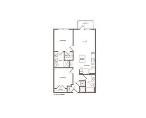 950 square foot two bedroom two bath apartment floorplan image
