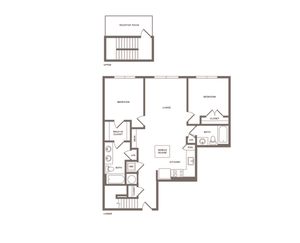 1167 square foot two bedroom two bath with rooftop patio apartment floorplan image
