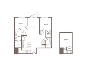 1481 square foot two bedroom two bath with mezzanine apartment floorplan image