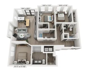 The Uplands 3-bedroom, 3-bathroom, 1,261-square-foot floor plan at Woodburn Exchange in East Walnut Hills.
