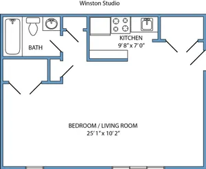 Plan 1 - studio, 1 bath