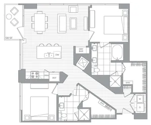 S / 2 Bedroom / 2 Bath