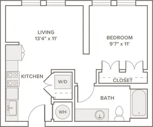 511-551 square foot studio one bath floorplan image