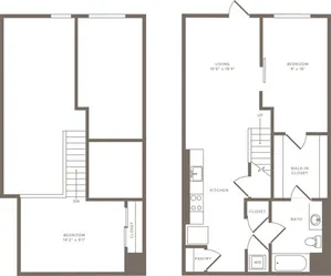 1083 square foot two bedroom one bath loft floor plan image