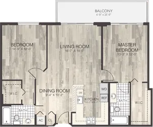 Modern floor plan featuring 3 bedrooms, a spacious living room, an open dining area, and a functional kitchen with adjacent laundry space. Includes a large balcony for outdoor relaxation.