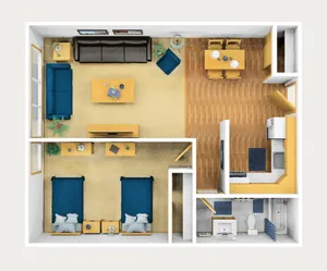 One Bedroom Furnished 3D View