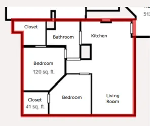 Charming floor plan featuring 2 bedrooms, a modern kitchen, cozy living room, and a well-appointed bathroom.