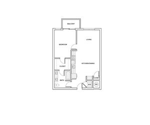799 square foot one bedroom one bath apartment floorplan image